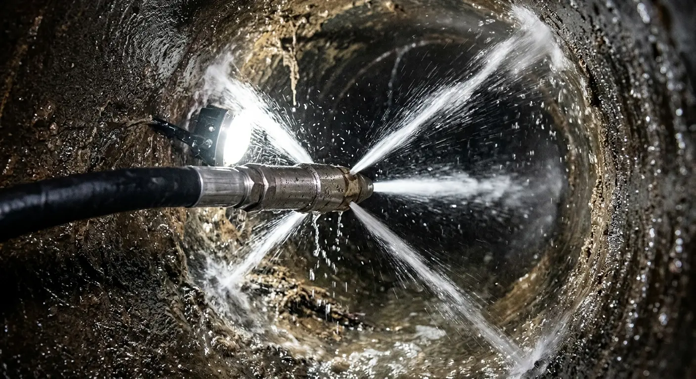 High-pressure hydro jetting nozzle cleaning sewer pipe for Sewer Cleanout in Powell
